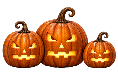 Drei grinsende Halloween-Kürbisse